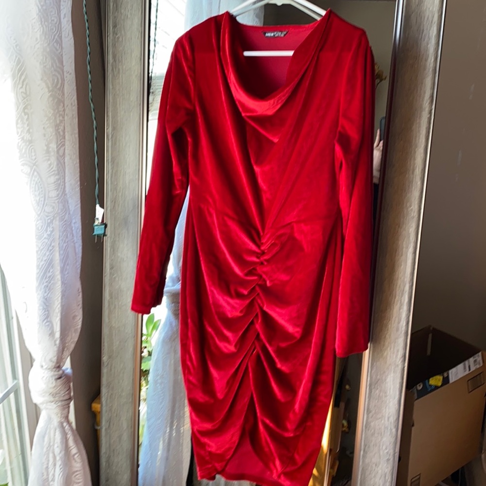 Cowl Neck Velvet Bodycon Dress